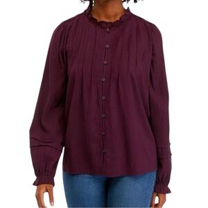 Wonderly Women’s Long Sleeve Button Down‎ Lace Inset Blouse Sz L